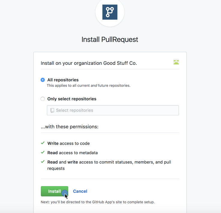 Connecting GitHub repositories to PullRequest